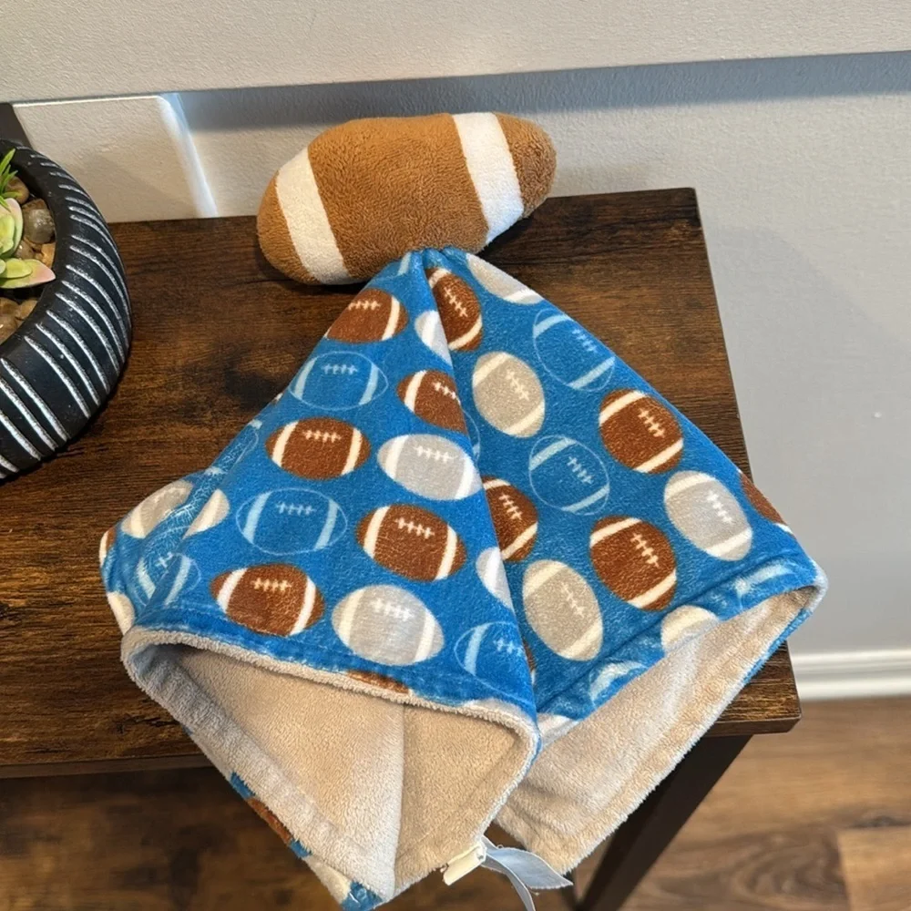 Football lovey by kids Preferred football plush secretly blanket blue and gray